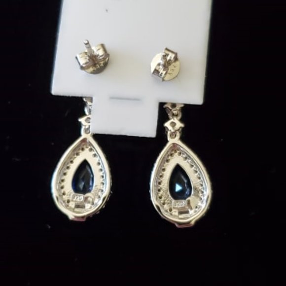 925 SILVER DANGLING BLUE CZ EARRINGS - Picture 3 of 3
